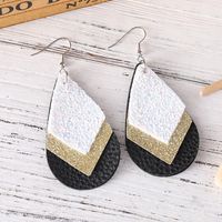 1 Pair Retro Water Droplets Rhombus Sequins Layered Pu Leather Drop Earrings main image 4