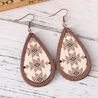 1 Pair Retro Cactus Water Droplets Cattle Pu Leather Wood Drop Earrings main image 5