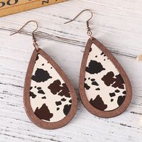 1 Pair Retro Cactus Water Droplets Cattle Pu Leather Wood Drop Earrings main image 4