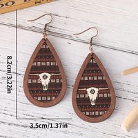 1 Pair Retro Cactus Water Droplets Cattle Pu Leather Wood Drop Earrings main image 2