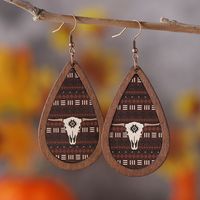 1 Pair Retro Cactus Water Droplets Cattle Pu Leather Wood Drop Earrings sku image 4