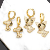 1 Pair Modern Style Simple Style Dog Plating Inlay Copper Zircon 18k Gold Plated Drop Earrings main image 1