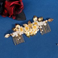 Retro Blatt Blume Legierung Perle Überzug Inlay Strasssteine Kamm Einsetzen main image 1