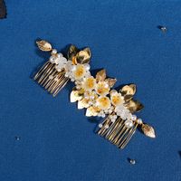 Rétro Feuille Fleur Alliage Perle Placage Incruster Strass Insert Peigne main image 5