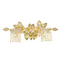 Rétro Feuille Fleur Alliage Perle Placage Incruster Strass Insert Peigne main image 2