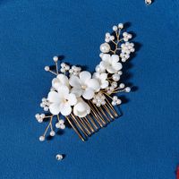 Chinoiserie Leaf Flower Metal Ceramics Pearl Insert Comb main image 1