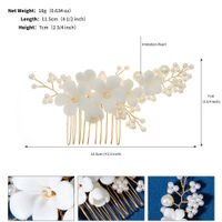 Chinoiserie Leaf Flower Metal Ceramics Pearl Insert Comb sku image 1