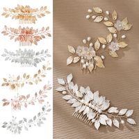 Rétro Feuille Fleur Alliage Le Cuivre Perle Incruster Strass Insert Peigne main image 1