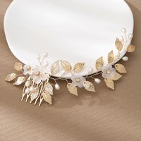 Rétro Feuille Fleur Alliage Le Cuivre Perle Incruster Strass Insert Peigne main image 4