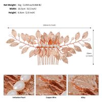 Retro Leaf Flower Alloy Copper Pearl Inlay Rhinestones Insert Comb sku image 5
