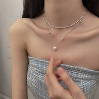Simple Style Geometric Solid Color Sterling Silver Plating Inlay Artificial Pearls White Gold Plated Pendant Necklace main image 1