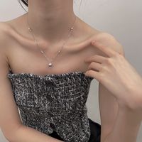 Simple Style Geometric Solid Color Sterling Silver Plating Inlay Artificial Pearls White Gold Plated Pendant Necklace sku image 2