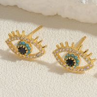 1 Pair Casual Cute Sweet Devil's Eye Epoxy Plating Inlay Copper Zircon 14k Gold Plated Ear Studs main image 4