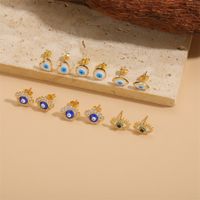 1 Pair Casual Cute Sweet Devil's Eye Epoxy Plating Inlay Copper Zircon 14k Gold Plated Ear Studs main image 1