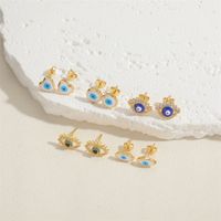 1 Pair Casual Cute Sweet Devil's Eye Epoxy Plating Inlay Copper Zircon 14k Gold Plated Ear Studs main image 3