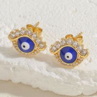 1 Pair Casual Cute Sweet Devil's Eye Epoxy Plating Inlay Copper Zircon 14k Gold Plated Ear Studs sku image 4