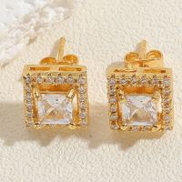 1 Pair Vintage Style Simple Style Square Plating Inlay Brass Zircon 14k Gold Plated Ear Studs main image 5