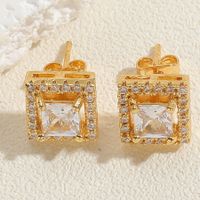 1 Pair Vintage Style Simple Style Square Plating Inlay Brass Zircon 14k Gold Plated Ear Studs sku image 1