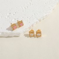 1 Pair Vintage Style Simple Style Square Plating Inlay Brass Zircon 14k Gold Plated Ear Studs main image 4