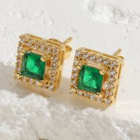1 Pair Vintage Style Simple Style Square Plating Inlay Brass Zircon 14k Gold Plated Ear Studs main image 3