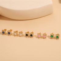 1 Pair Vintage Style Simple Style Square Plating Inlay Brass Zircon 14k Gold Plated Ear Studs main image 6