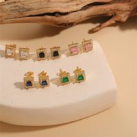 1 Pair Vintage Style Simple Style Square Plating Inlay Brass Zircon 14k Gold Plated Ear Studs main image 1