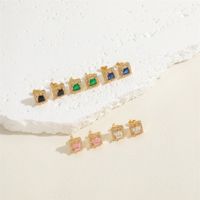 1 Pair Vintage Style Simple Style Square Plating Inlay Brass Zircon 14k Gold Plated Ear Studs main image 2