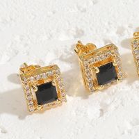 1 Pair Vintage Style Simple Style Square Plating Inlay Brass Zircon 14k Gold Plated Ear Studs sku image 2