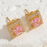 1 Pair Vintage Style Simple Style Square Plating Inlay Brass Zircon 14k Gold Plated Ear Studs sku image 3