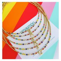 Ig Style Simple Style Letter Glass Copper Beaded Knitting Plating 18k Gold Plated Necklace main image 1