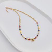 Ig Style Simple Style Letter Glass Copper Beaded Knitting Plating 18k Gold Plated Necklace main image 3