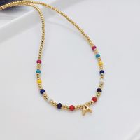 Ig Style Simple Style Letter Glass Copper Beaded Knitting Plating 18k Gold Plated Necklace sku image 1