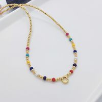 Ig Style Simple Style Letter Glass Copper Beaded Knitting Plating 18k Gold Plated Necklace sku image 3