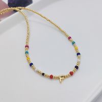 Ig Style Simple Style Letter Glass Copper Beaded Knitting Plating 18k Gold Plated Necklace sku image 6