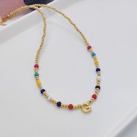 Ig Style Simple Style Letter Glass Copper Beaded Knitting Plating 18k Gold Plated Necklace sku image 7