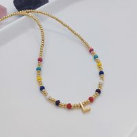 Ig Style Simple Style Letter Glass Copper Beaded Knitting Plating 18k Gold Plated Necklace sku image 12