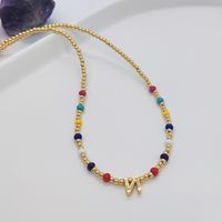 Ig Style Simple Style Letter Glass Copper Beaded Knitting Plating 18k Gold Plated Necklace sku image 14