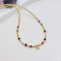 Ig Style Simple Style Letter Glass Copper Beaded Knitting Plating 18k Gold Plated Necklace sku image 18