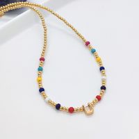 Ig Style Simple Style Letter Glass Copper Beaded Knitting Plating 18k Gold Plated Necklace sku image 21