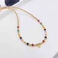 Ig Style Simple Style Letter Glass Copper Beaded Knitting Plating 18k Gold Plated Necklace sku image 22