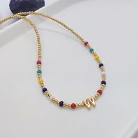 Ig Style Simple Style Letter Glass Copper Beaded Knitting Plating 18k Gold Plated Necklace sku image 23