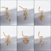 1 Piece Nose Rings & Studs Basic Classic Style Heart Shape Flower Butterfly 316L Stainless Steel  Copper Plating Inlay Zircon main image 1