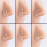 1 Piece Nose Rings & Studs Basic Classic Style Moon Starfish Heart Shape 316L Stainless Steel  Copper Plating Inlay Zircon main image 9