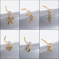 1 Piece Nose Rings & Studs Basic Classic Style Moon Starfish Heart Shape 316L Stainless Steel  Copper Plating Inlay Zircon main image 1