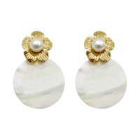 1 Pair Elegant Cute Simple Style Flower Plating Inlay 304 Stainless Steel Pearl Shell Gold Plated Drop Earrings sku image 1