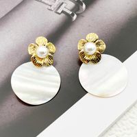 1 Pair Elegant Cute Simple Style Flower Plating Inlay 304 Stainless Steel Pearl Shell Gold Plated Drop Earrings main image 5