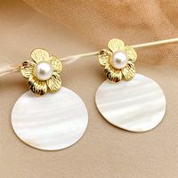 1 Pair Elegant Cute Simple Style Flower Plating Inlay 304 Stainless Steel Pearl Shell Gold Plated Drop Earrings main image 1