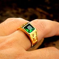 Style Simple Traverser Rectangle Acier Inoxydable Placage Incruster Pierre De Verre Zircon Plaqué Or 18K Hommes Anneaux main image 1