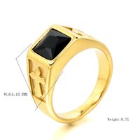 Style Simple Traverser Rectangle Acier Inoxydable Placage Incruster Pierre De Verre Zircon Plaqué Or 18K Hommes Anneaux main image 6