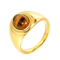 Simple Style Geometric Stainless Steel Plating Inlay Artificial Gemstones 18K Gold Plated Men's Rings main image 3